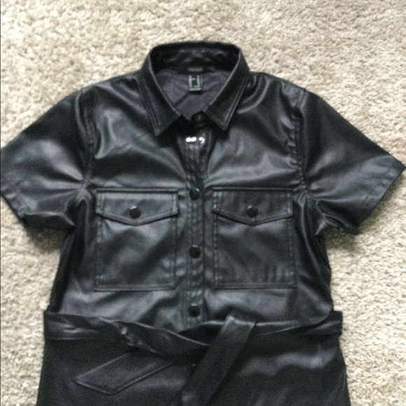 Faux Leather Button Down Dress - Picture 7 of 16